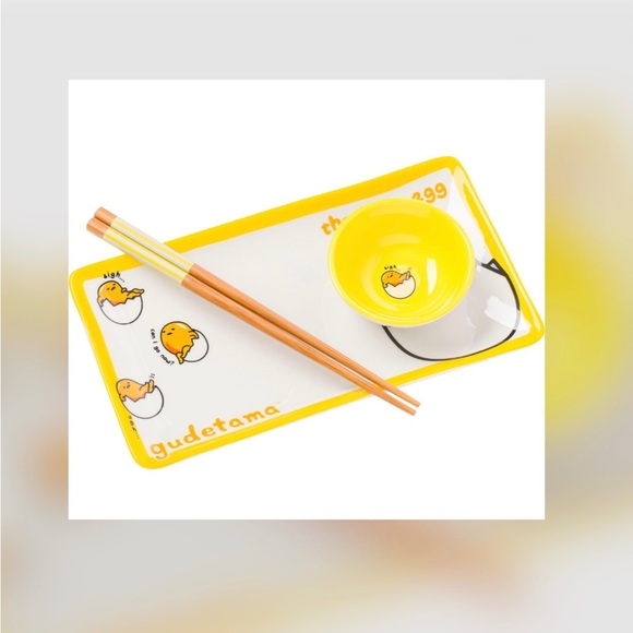 Sanrio Hello Kitty and Friends Gudetama The Lazy Egg 3 Piece Sushi Plate Set - Picture 9 of 9